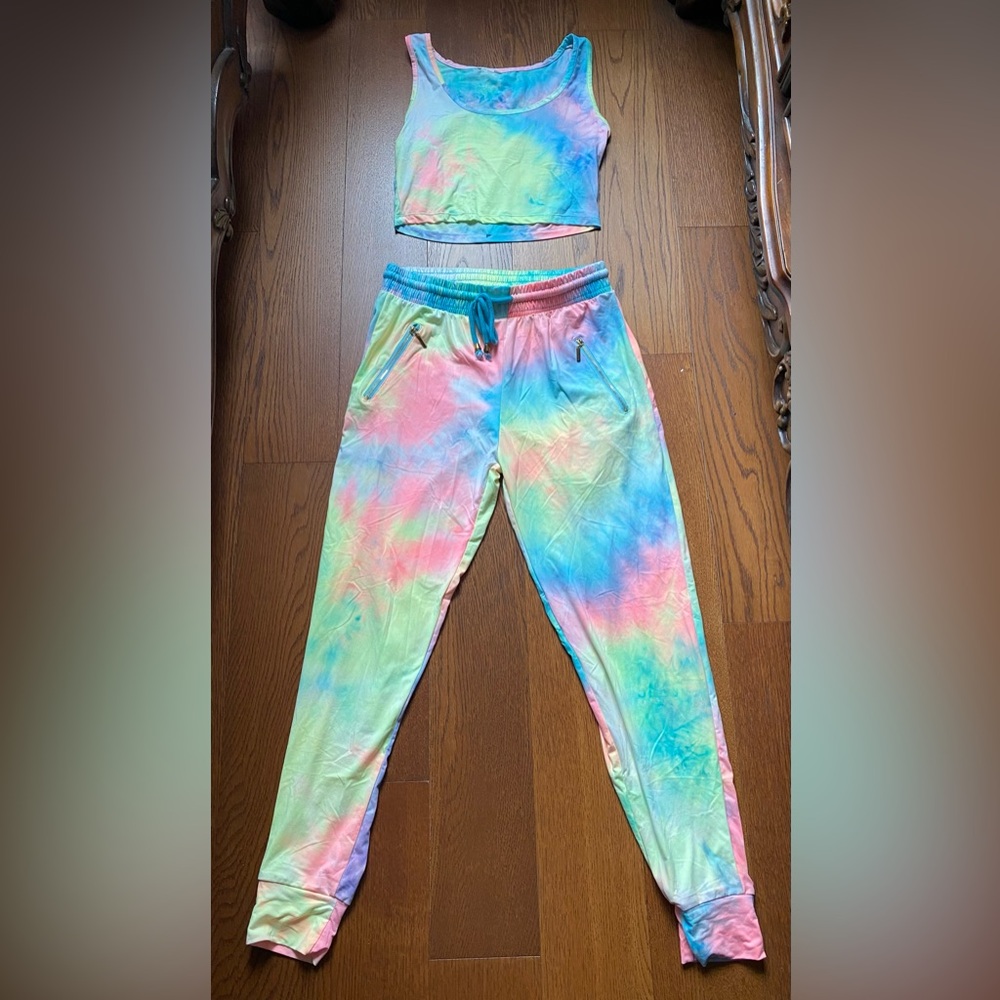 Pastel tie dye joggers and crop set